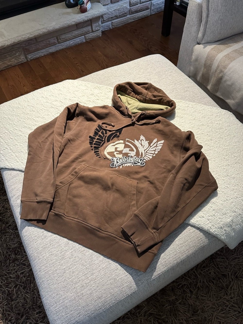 Billabong Brown Pullover Hoodie with Graphic Chest Logo